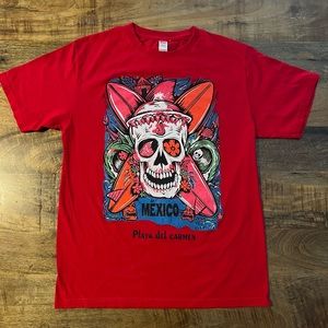 Euro cotton Playa Del Carmen Mexico Unisex red tee size M. Preowned great cond.
